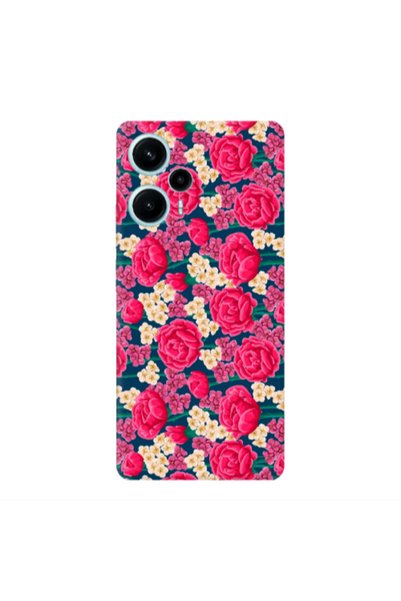Other Xiaomi Poco F5 Red and pink Flowers Transparent Silicone TPU Θήκη