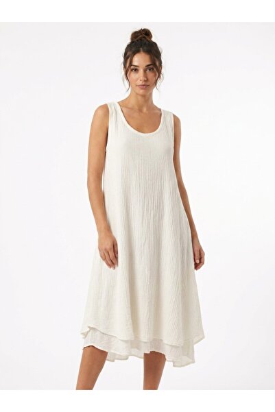 Mulberry Thick Straps Women's Muslin Loose Cut Sleeveless Midi Dress Comforta...