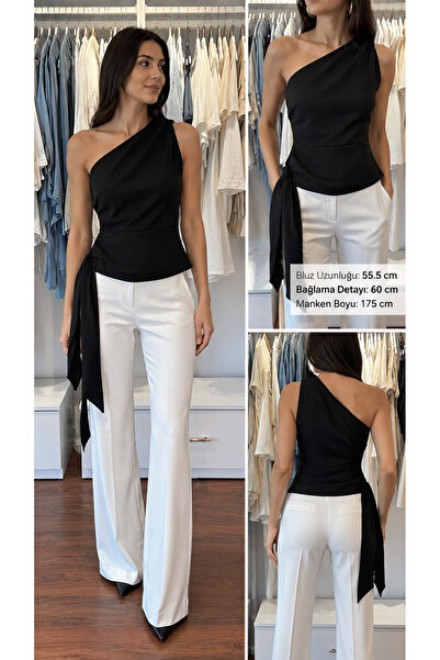 MODA Noire Asymmetrical Blouse with Tie Detail