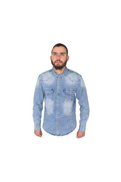 Privato Bread Buttons BC0119 Ανδρικό Πουκάμισο Τζίν Μπλέ Ανοιχτό -