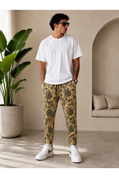 FıttingRoom Flat Leg Patterned Baggy Trousers with Elastic Waist