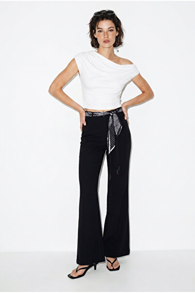 Bianco Lucci Women's Scarf Belt Detailed Spanish Flared Fabric Trousers 3295 ...