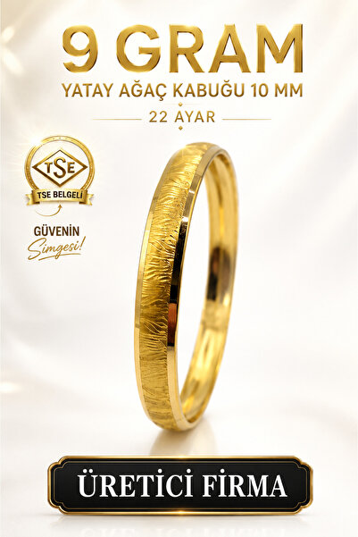Aks Gold 22 Ayar TSE Belgeli (9 GRAM) Yatay Yan Ağaç Kabuğu 10 mm Ajda Altın ...