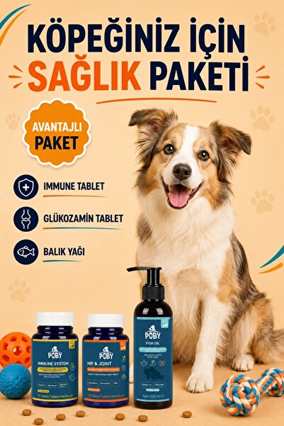 Poby Pet Club Köpekler İçin Premium Sağlık Paketi - Balık Yağı, Tablet ve Hip...