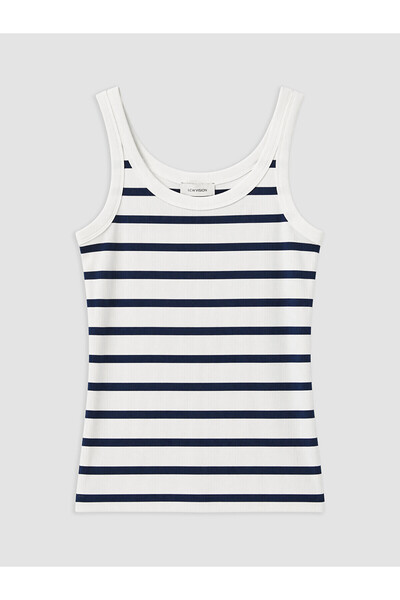 LC Waikiki Ozmarka New Season U-Neck Striped Women's Ribbed Undershirt