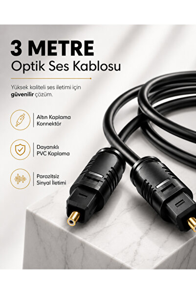 Derwell 3 METRE Optik Ses Kablosu Toslink Dijital Fiber Ev Sinema Soundbar Uy...