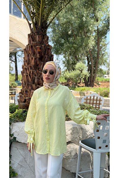 zem moda Kadın Tesettür Bürümcük Gömlek Tunik Uzun Kollu Düğmeli Günlük Şık G...