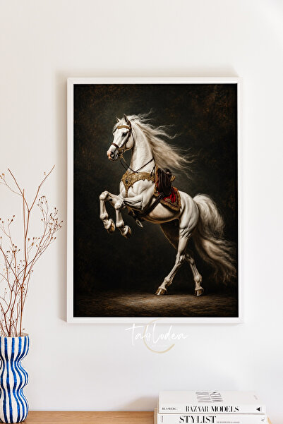 tablodea Vintage Prancing White Horse Painting – Td Vintage Wall Decor - Muse...