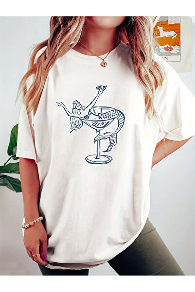 23 nisan Women'S White Fish Scale Print T-Shirt Blue Ocean Sea Creature Desig...