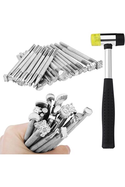 Arabest 21 Pcs Leather Stamping Kit, Rubber Hammer & 20 Pattern Metal Stamps ...