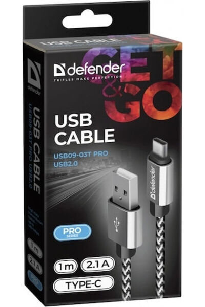 Defender Cablu USB 2.0 împletit profesional USB-C tată - USB-A Argintiu 1m