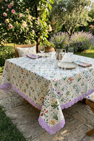 Çt Çeyizci Tekstil Digital Printed Tablecloth Table Cloth 170X170 cm Stain-Re...