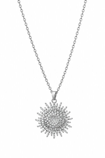 Jack Ferrero Steel Shiny Zircon Stone Sun Motif Necklace - Stylish and Modern...