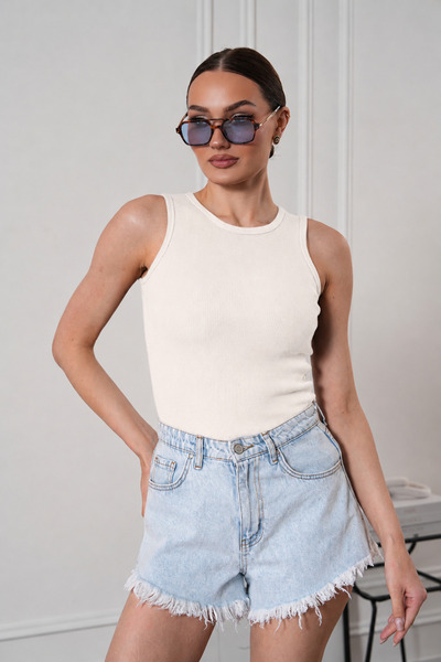 brz braazi Women's Ribbed Look Crew Neck Basic Blouse Undershirt