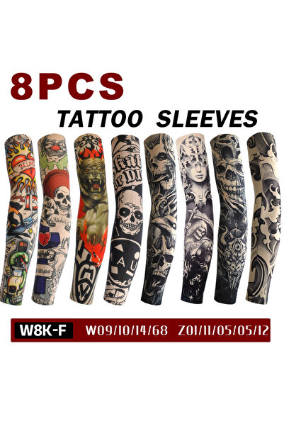 Choice3 One Size F 8 PCS Tattoo Sleeves Unisex Summer Cycling Sun Protection ...