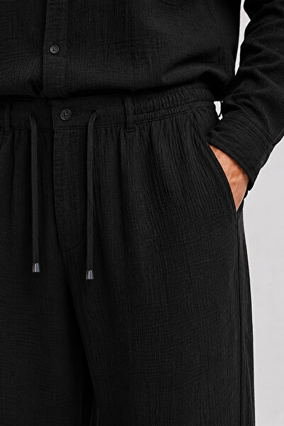 Etikmen Siyah Regular Fit Müslin Pantolon