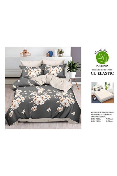 naniland.ro Lenjerie de Pat Bumbac Satinat 2 Persoane 6 Piese cu Elastic 180x...