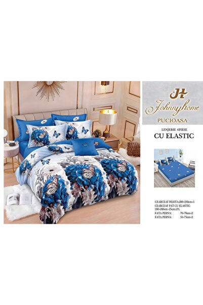 naniland.ro Lenjerie de Pat Bumbac Satinat 2 Persoane 6 Piese cu Elastic 180x...