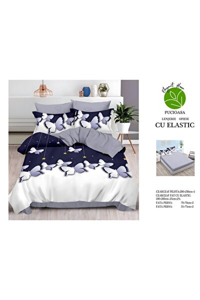 naniland.ro Lenjerie de Pat Bumbac Satinat 2 Persoane 6 Piese cu Elastic 180x...