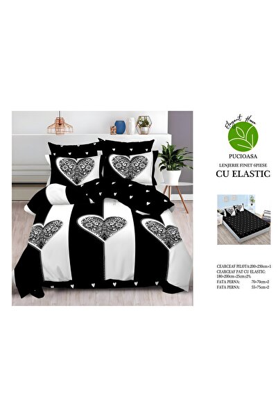 naniland.ro Lenjerie de Pat Bumbac Satinat 2 Persoane 6 Piese cu Elastic 180x...