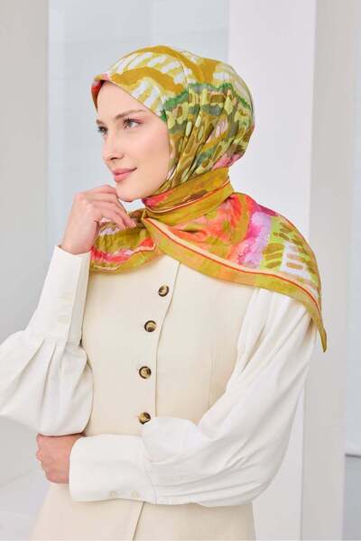 Silk Home Velora Scarf Illustration Art Oil Green
