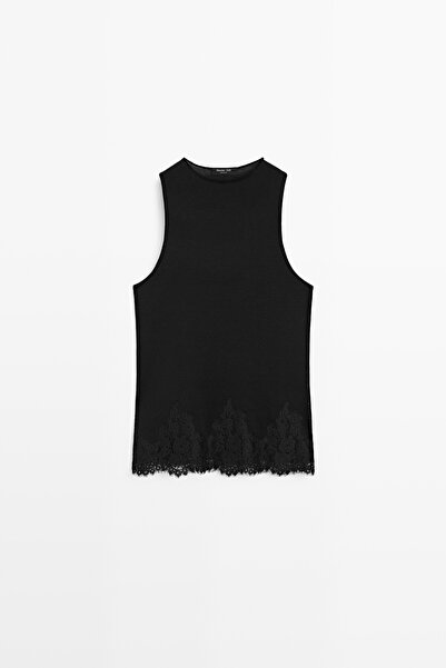 Massimo Dutti Dantel detaylı halter bluz