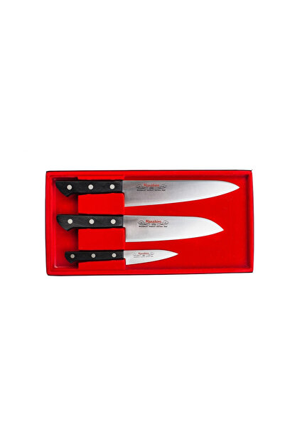 MASAHIRO Set 3 cutite BWH Chef cu Santoku cu Paring, 330/295/199 mm, Lemn
