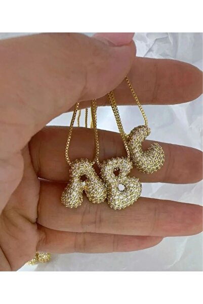 Haziran Accessory, Zircon Stone, Italian Chain Balloon Letter Gold Steel Neck...