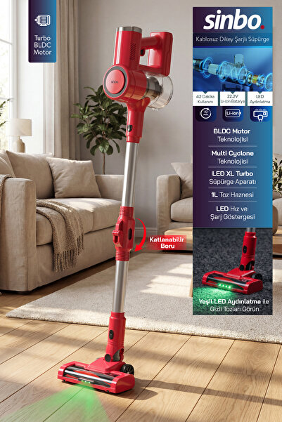 Sinbo SVC-8642 Kablosuz Dikey Şarjlı Süpürge 22.2V BLDC Motor LED Işıklı Turb...