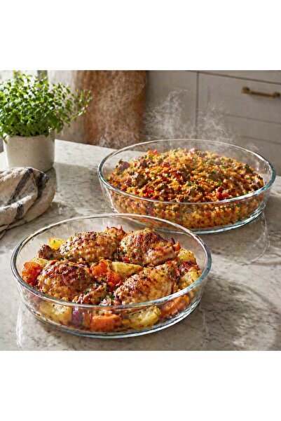 laverahome Heat-Resistant Glass Oven Tray Set (2 Pieces) - French Vintage Qua...