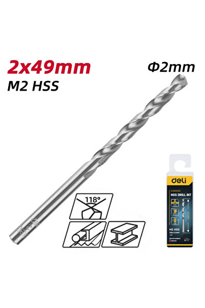Deli σετ τρυπάνια DL16020G για μέταλλο, M2 HSS, 2x49mm, κυλινδρικό, 20τμχ