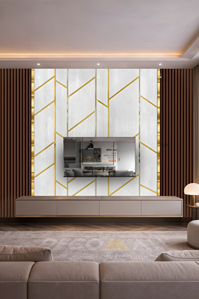 DECOMALL (TV-35) TV Arkası Duvar Kağıdı Tek Parça 3D Çita Mermer Görünümlü Salon Ofis Duvar Posteri