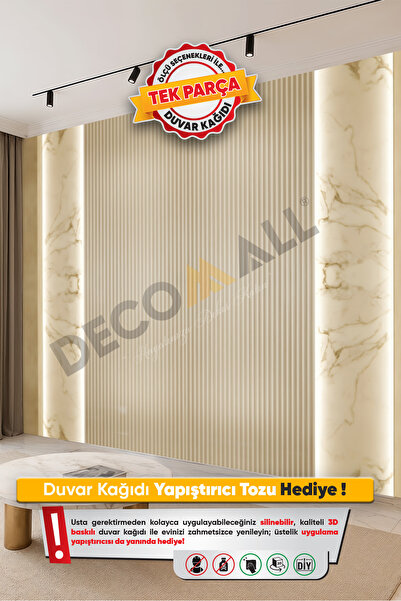 DECOMALL (TV-1) TV Arkası Duvar Kağıdı Tek Parça 3D Çita Mermer Görünümlü Sal...