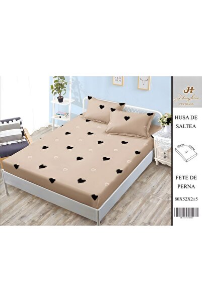 OEM Husă de Pat Bumbac Satinat 2 Persoane 3 Piese cu Elastic 160x200 cm, Mode...