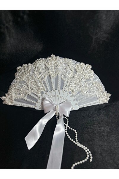 Bridal Luxe Vintage Pearl Bridal Fan White Fan Wedding Engagement Promise Wed...