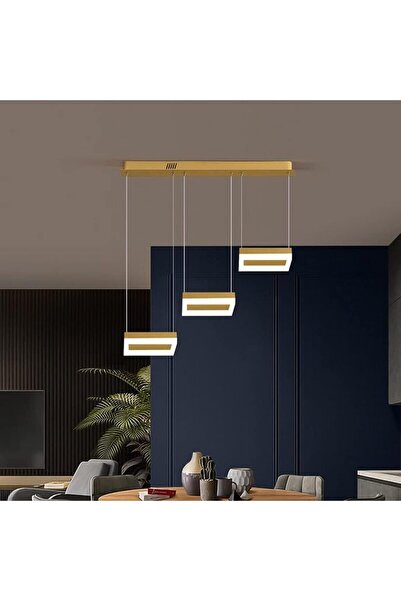 EMPORIO COLLECTION Μοντέρνο κρεμαστό φωτιστικό οροφής LED τρίφωτο χρυσό, με ρ...