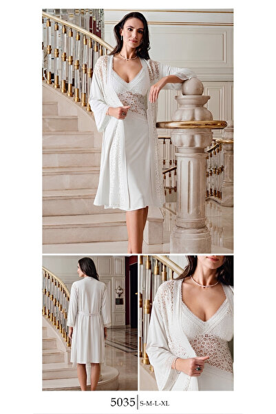 Flosh Lingerie Dantel Detaylı Penye Kadın Gecelik Sabahlık Takım