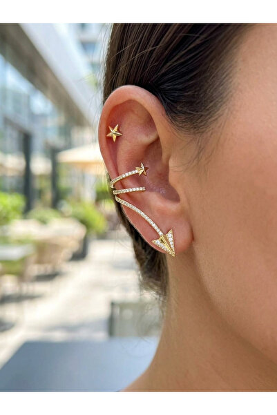 MuseumofYou Zircon Stone Arrow and Star Detailed Earcuff Cartilage Earring Se...