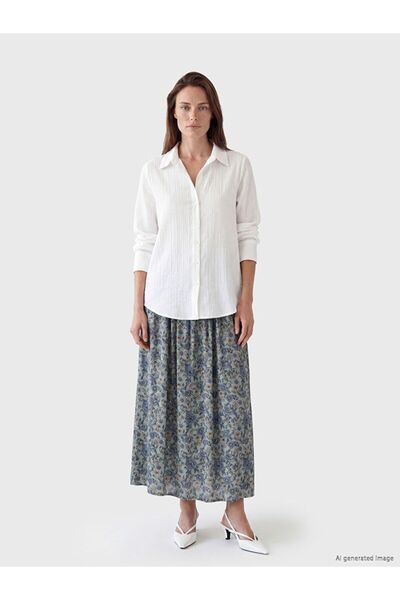 LC Waikiki Lcw Grace Green Floral Belmando Flared Skirt with Elastic Waist