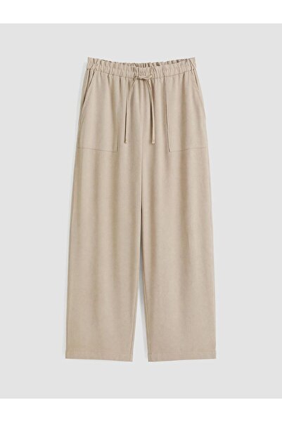LC Waikiki Lcw Modest Beige Carrot Cut Women's Trousers with Elastic Waist