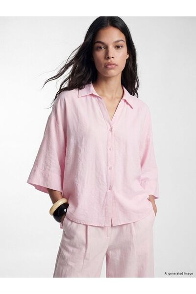 LC Waikiki Lcw Vision Pink Oversize Dobby Women's Shirt