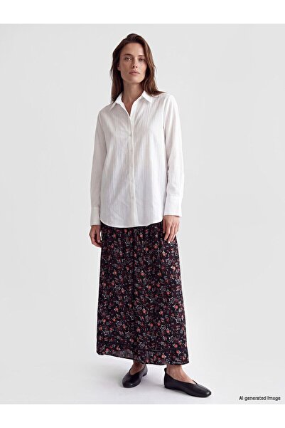 LC Waikiki Lcw Grace Navy Blue Patterned Skirt with Elastic Waist