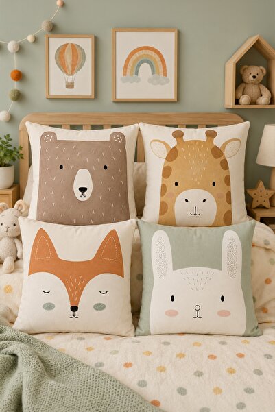 EVPANYA Animal Head Patterned 4-Piece Children's and Baby Pillowcase Set