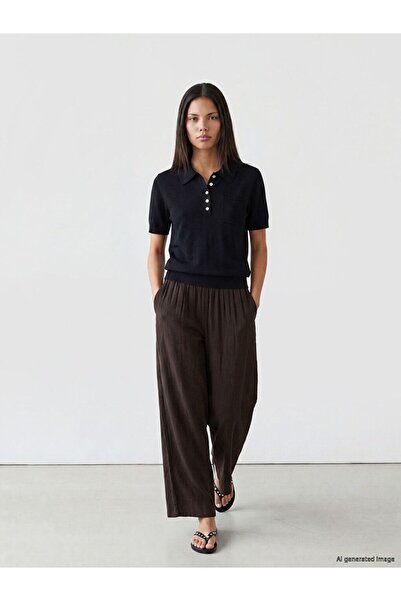 LC Waikiki Lcw Modest Brown Elastic Waist Wide Leg Women's Trousers