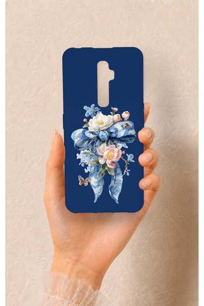 Vip Case Oppo Reno 2Z Uyumlu Mavi Kurdeleli Çiçek Desenli Silikon Kılıf