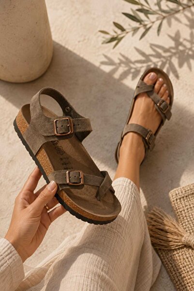 Slipcat Women's Anatomical Cork Sole Double Buckle Flip-Flop Casual Sandals