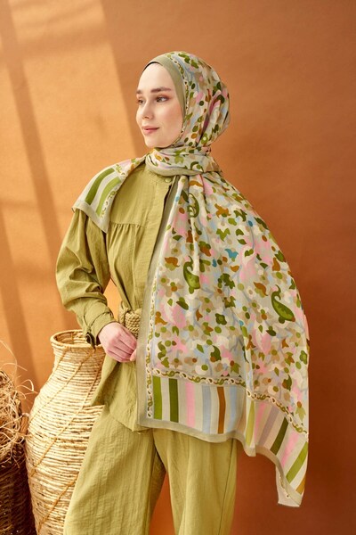 Silk Home Riva Şal Tencel Botanical Floral Küf Yeşili