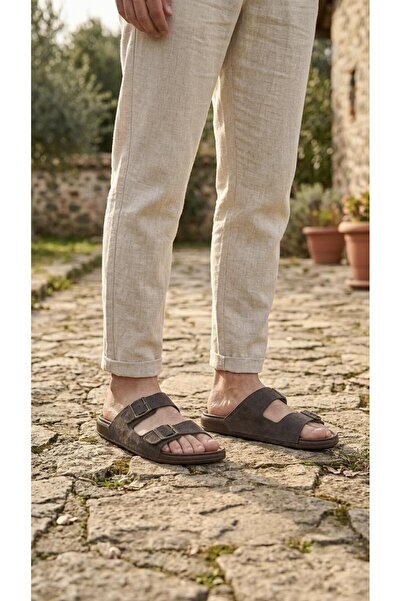 Sinem Çeyiz Wtt 54201 Men's Mink Large Size Double-Striped Soft Sole Slippers