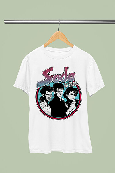 MAGORS تيشيرت روك قطني مطبوع عليه SODA STEREO بأكمام قصيرة وقصة عادية