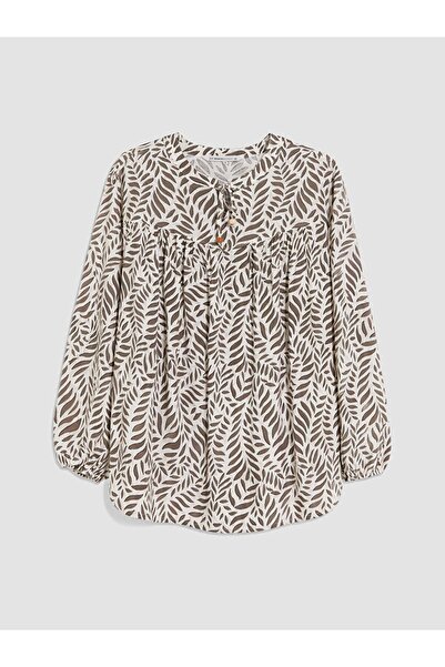 LC Waikiki Lcw Grace Ecru Tie-Neck Patterned Gathered Blouse